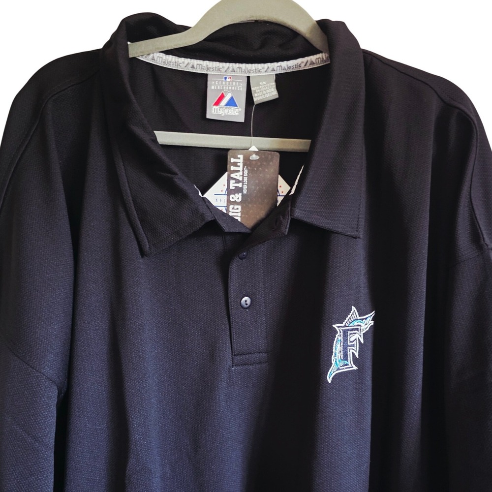 MLB‎ Florida Marlins Big & Tall 5X Majestic Black Polo Shirt Baseball NWT